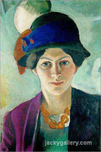 Wife of the Artist with hat, August Macke painting